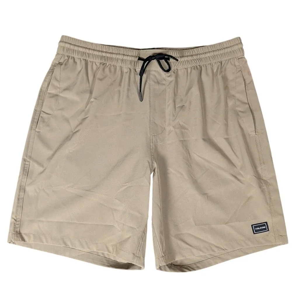 Volcom Hybrid Shorts Mens Khaki Tan Elastic Waist Quick Dry Surf Active XL